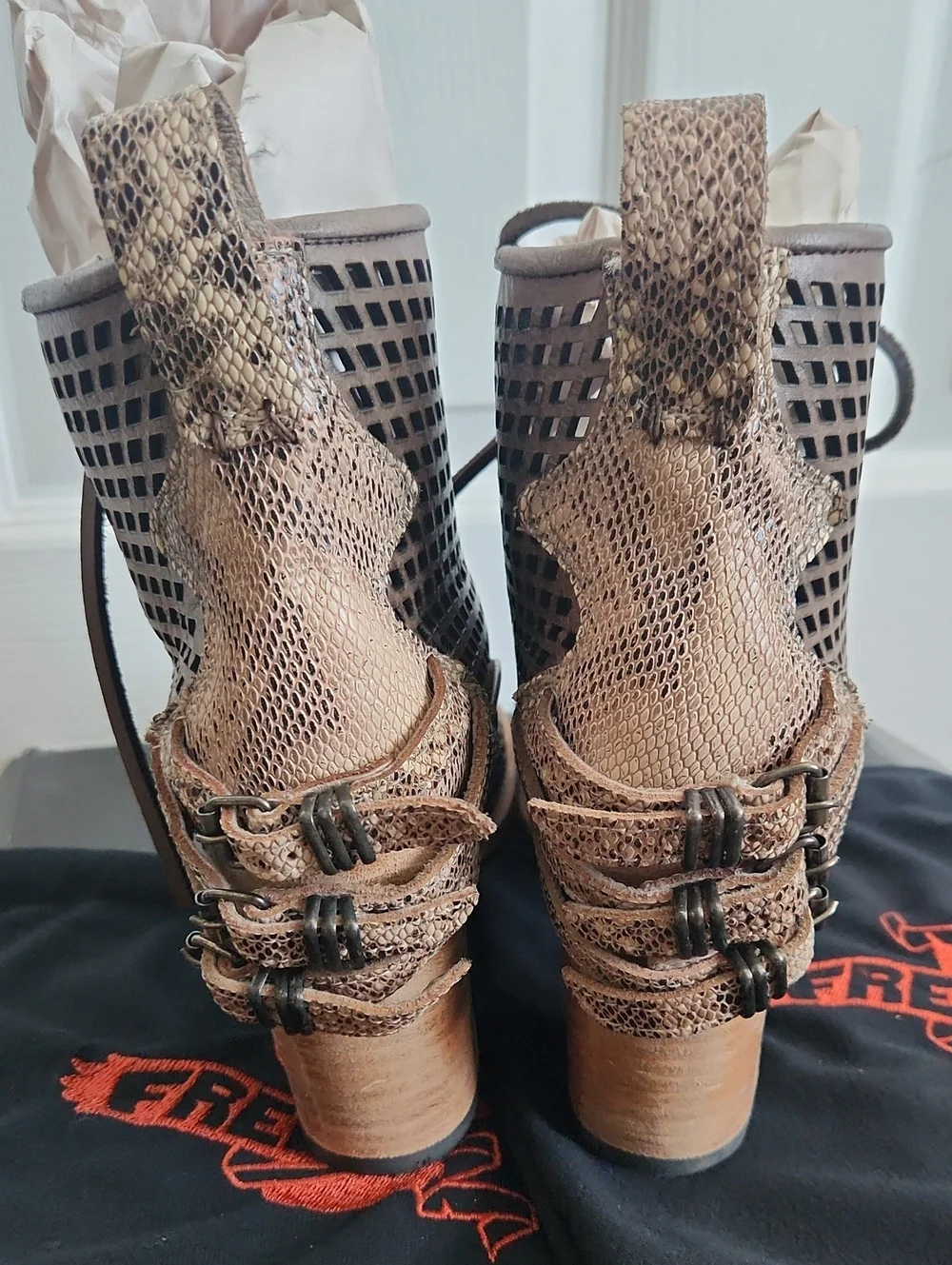 Freebird. Women's Brown Perforated Lace-Up Boots